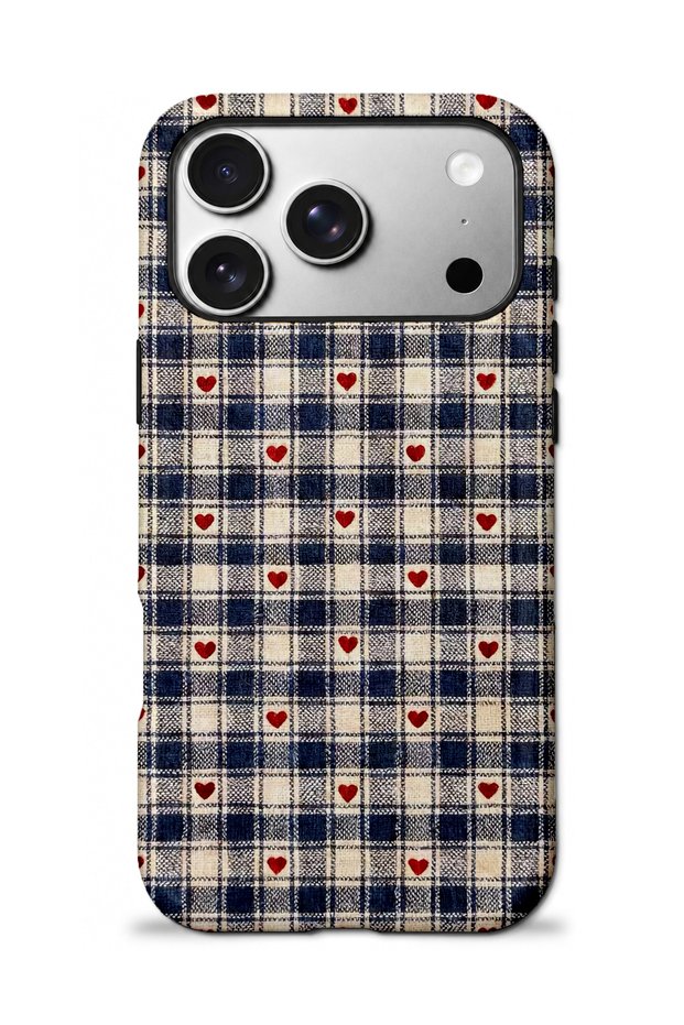 Compatible with iPhone 17 Pro Max - Plaid Hearts, Double Layer Cover, Glossy Surface Protective Case