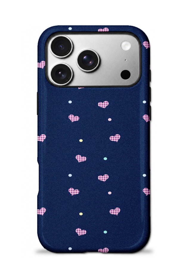 Compatible with iPhone 17 Pro Max - Navy Blue Hearts, Dual Layer Cover, Glossy Surface Protective Case