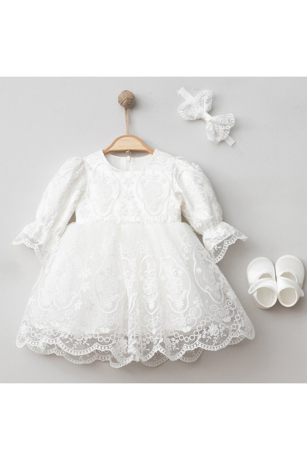 Aster Lace Baby Girl Dress Mevlüt and Special Occasion Dress Set of 4