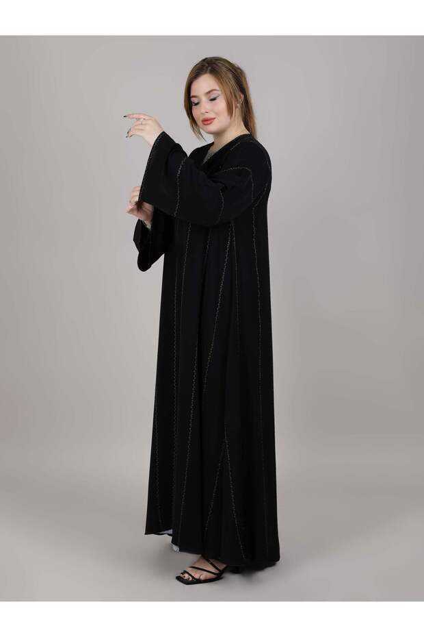 V-Neck Nida Black Embroidered Abaya