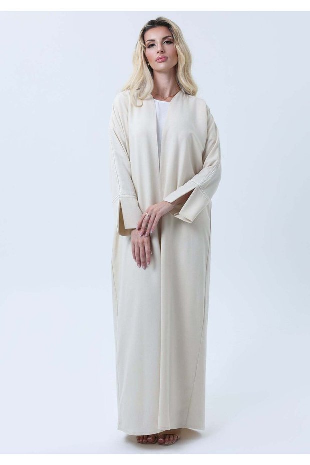 Melange Open Front Abaya with Slit Sleeves and Matching Headscarf