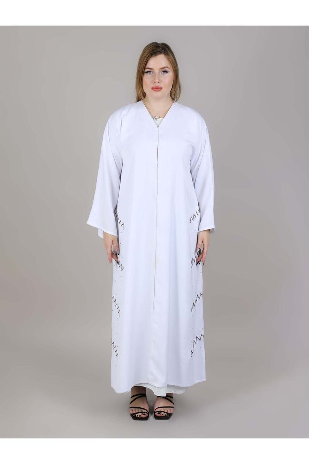 White Embroidered Nida Abaya