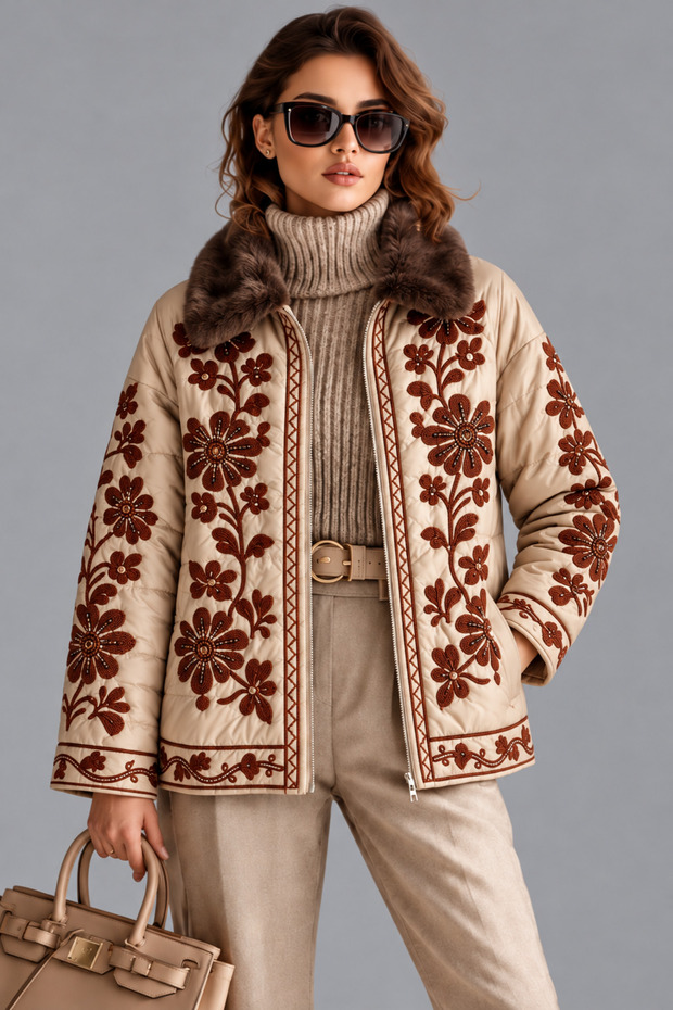 Bohem Embroidered Vintage Beige Coat