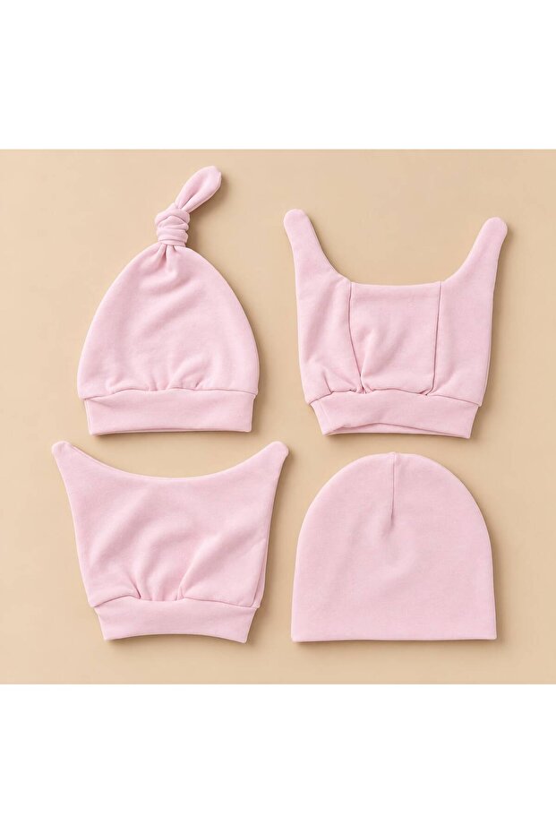 4 Pieces Baby Beanie Double Layer Combed Cotton 100% Cotton (0-3) Months