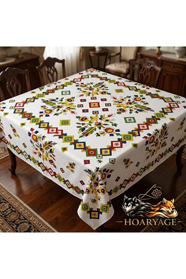 Authentic Çengelköy Patterned 100% Cotton Square Tablecloth & Table Cloth (160X160 cm)