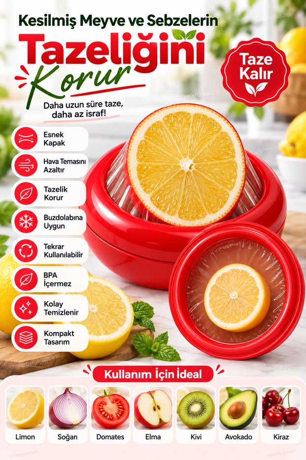 Red Flexible Lid Fruit and Vegetable Storage Container – Half Lemon, Kiwi, Onion, Tomato, Apple, Orange, Avocado Storage Box – Freshness Preserving Refrigerator Container