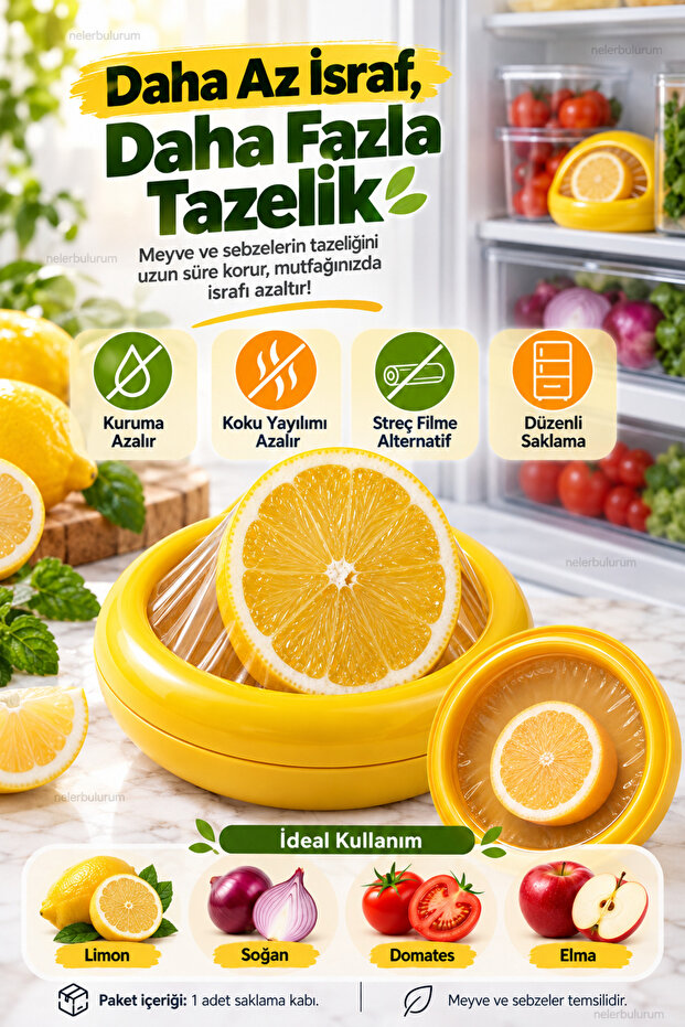 Yellow Flexible Lid Fruit and Vegetable Storage Container – Half Lemon, Kiwi, Onion, Tomato, Apple, Orange, Avocado Storage Box – Freshness Preserving Refrigerator Container
