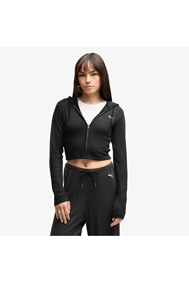 Essential Ribbed Women's Black Sweatshirt