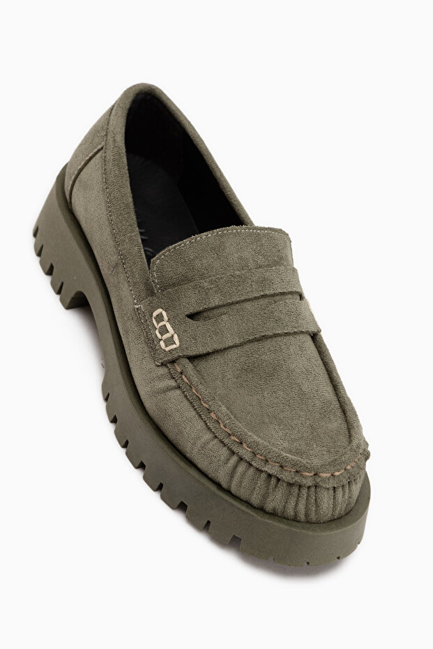 Justina Green Suede Thick Sole Women's Loafer Casual Shoes