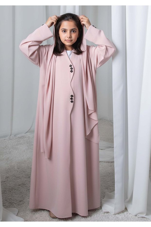 Kids Abaya With Sheila I Elegant Pink Barbie Crepe Modest Wear for Girls