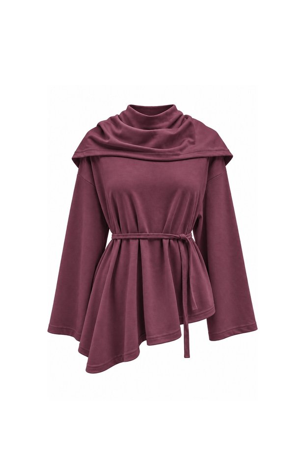 Verev Cut-Off Tunic with Scarf in Burgundy