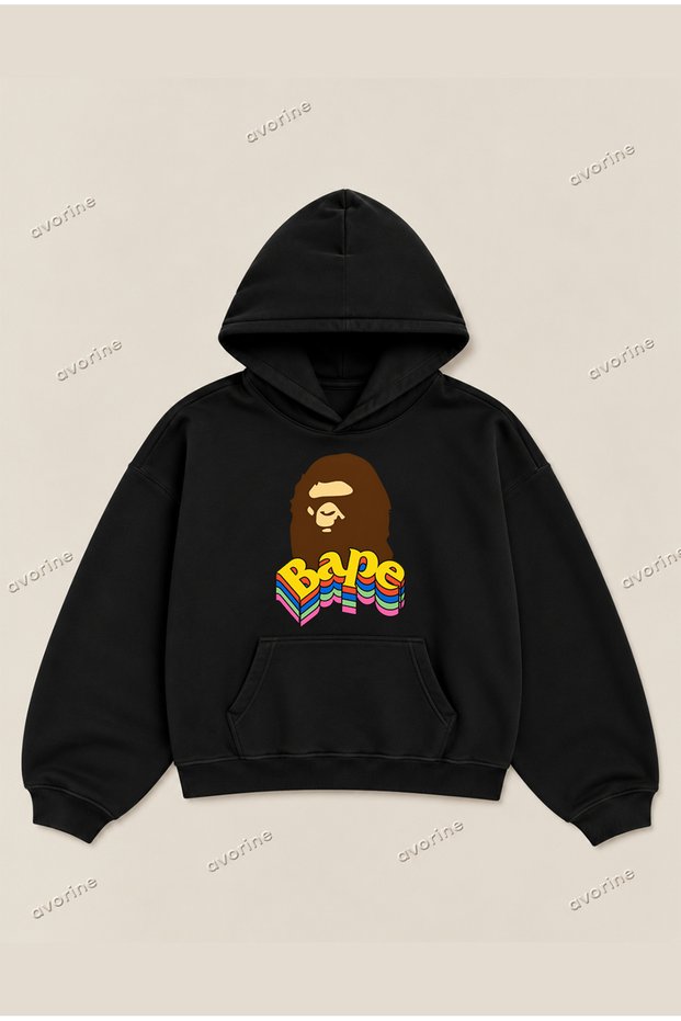 A Bathing Ape Rainbow Comfortable Fit Oversize Unisex Hoodie 100% Cotton 3 Thread Count Hooded Printed Sweatshirt