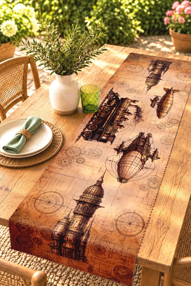 Old World Machinery Patterned Runner / Tablecloth / Placemat