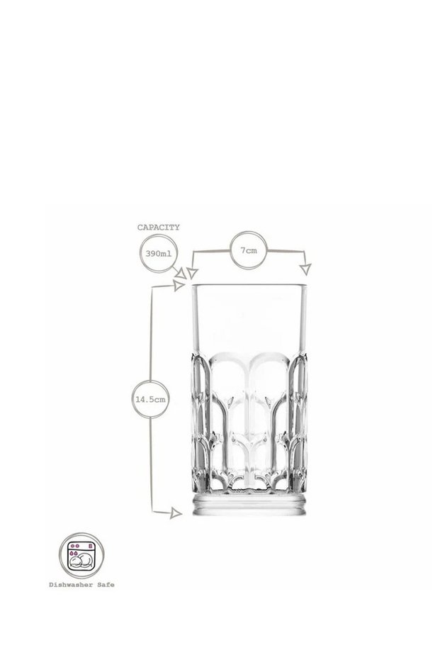Archie Long Drink Tumbler 390 cc 6 Pieces Set, Clear