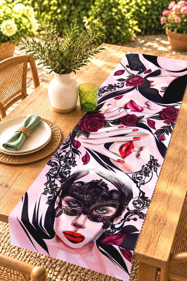 Mysterious Woman Patterned Runner / Tablecloth / Placemat