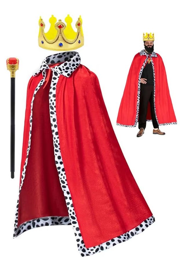 King Costume Set Red Cloak Golden Crown And Scepter Set Prince Capes Halloween Costume For Kids Teen Adult Cosplay Costumes