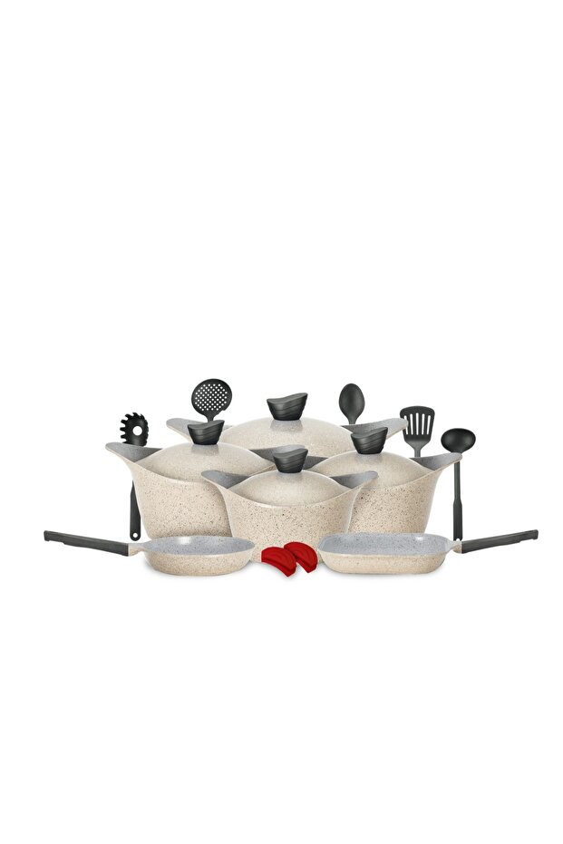 Lahoya Beige Marble 17-Piece Cookware Set