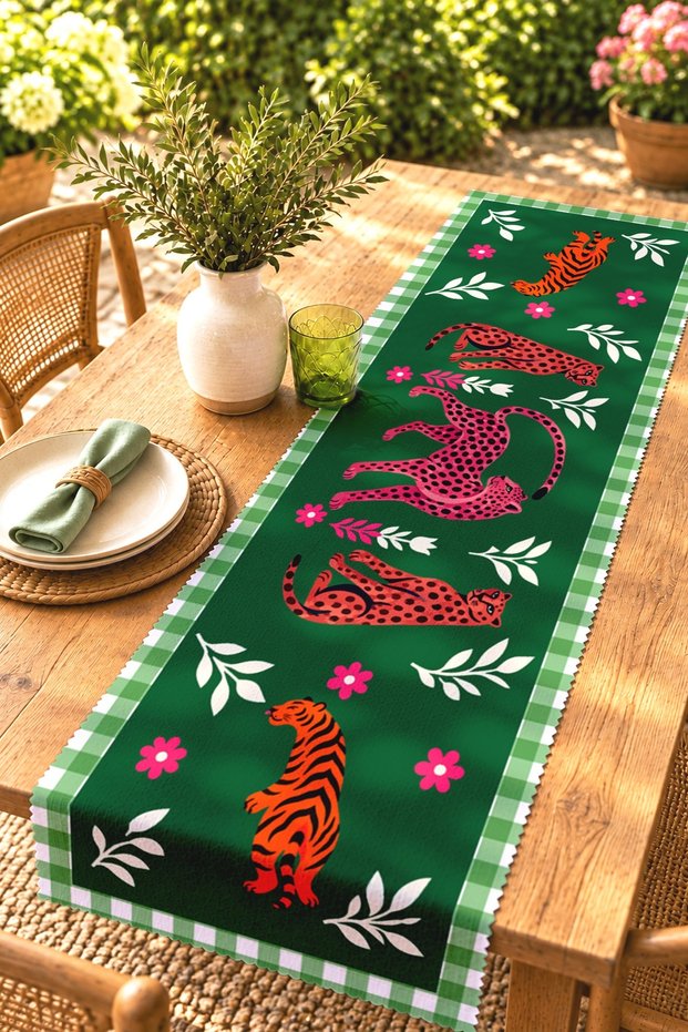 Drawing of Leopards Patterned Runner/Tablecloth/Placemat