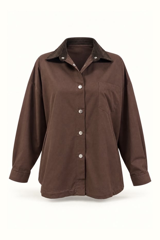Velvet Collar, Waist Drawstring Detail, Coffee-Colored Jacket