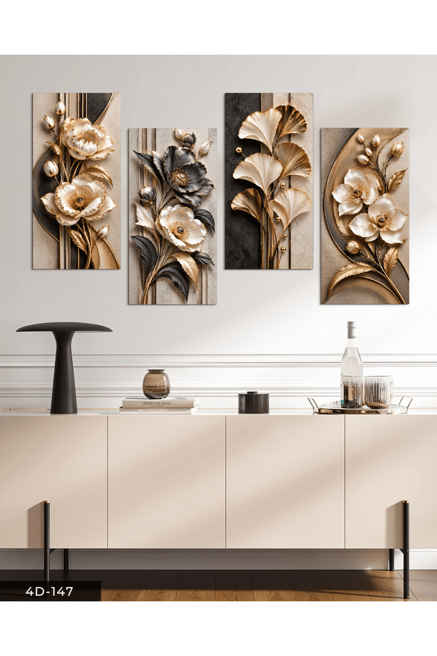 Textured Appearance Luxury Flowers 4-Piece Mdf Table