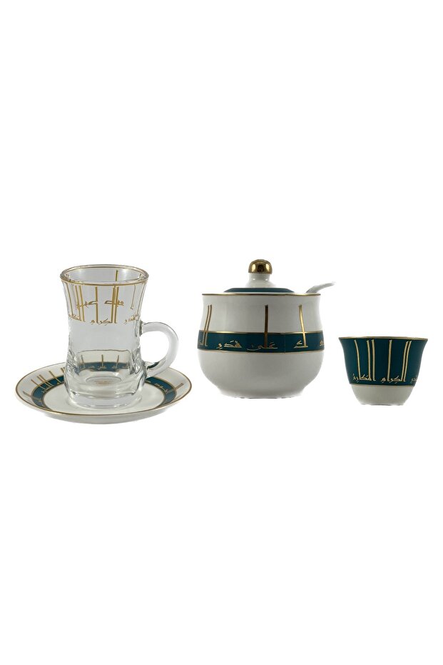 20-Piece Tea & Coffee Cups Set, White & Clear & Petrol Green & Gold