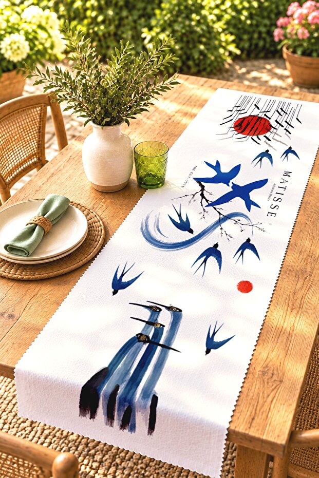Abstract Birds Patterned Runner / Tablecloth / Placemat