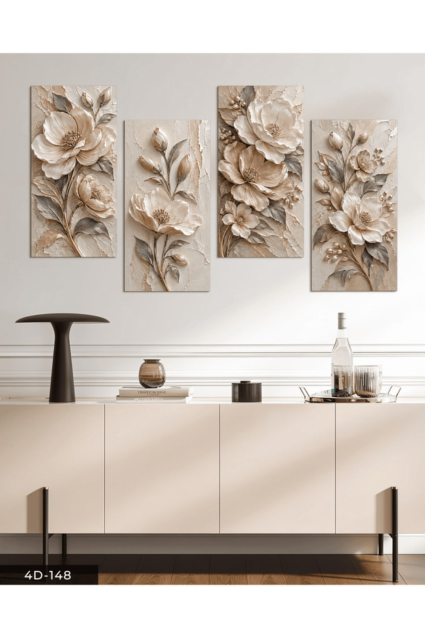Gray Leafy Textured Appearance Flower 4-Piece Mdf Table