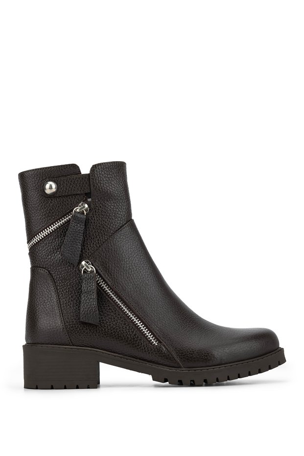 Women's Genuine Leather Brown Floater Casual Boots