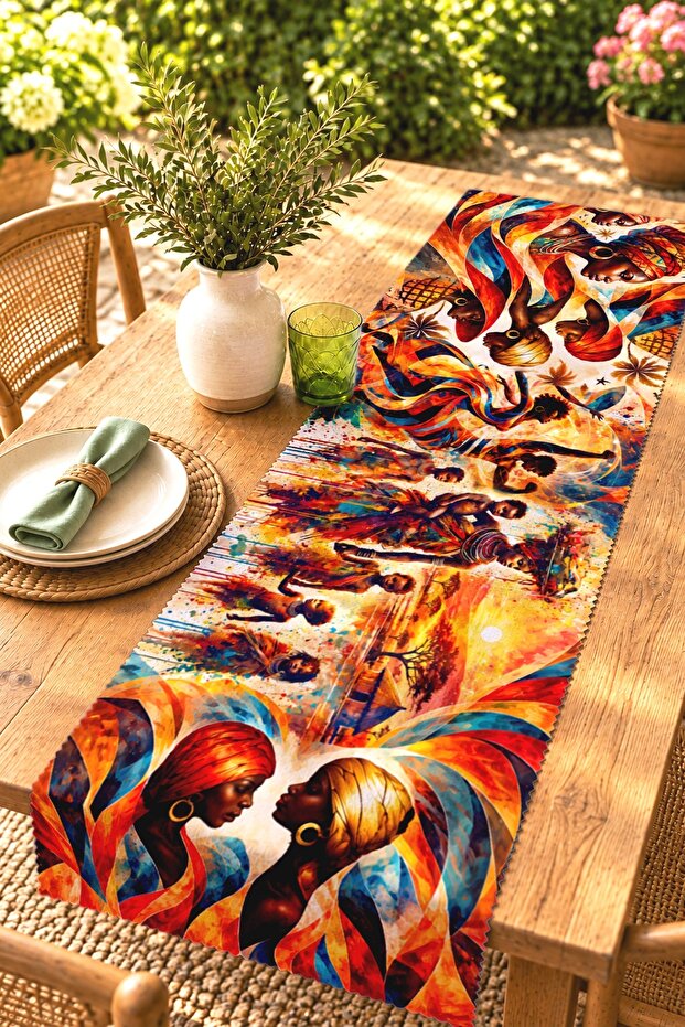Fire Dance African Girls Patterned Runner/Tablecloth/Placemat