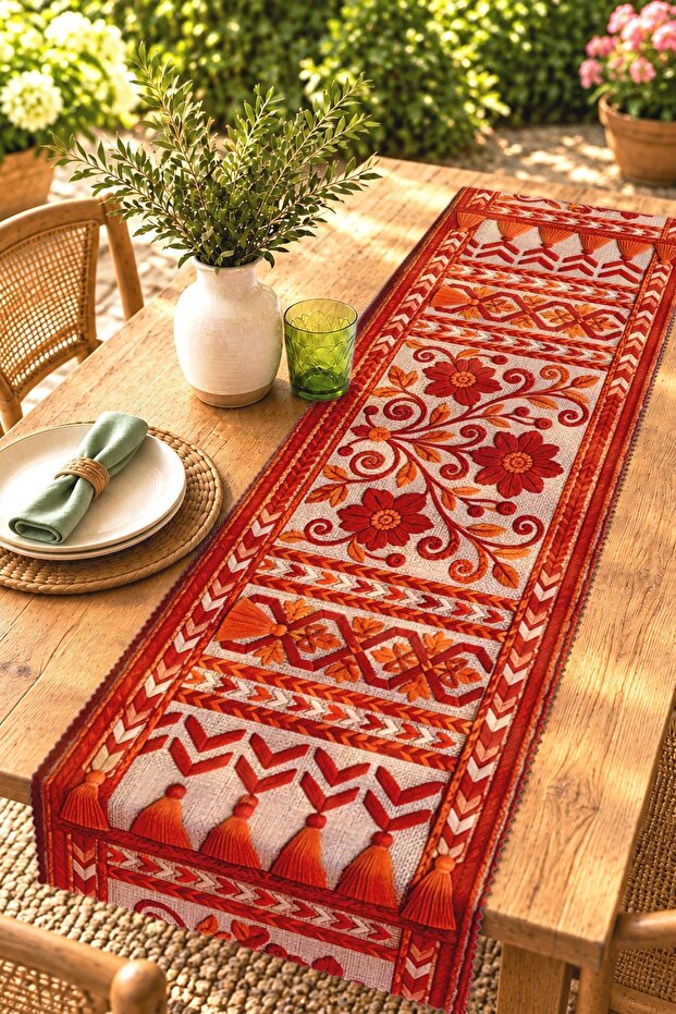 (No Tassels) 3D Embroidery Carpet Patterned Runner / Tablecloth / Placemat
