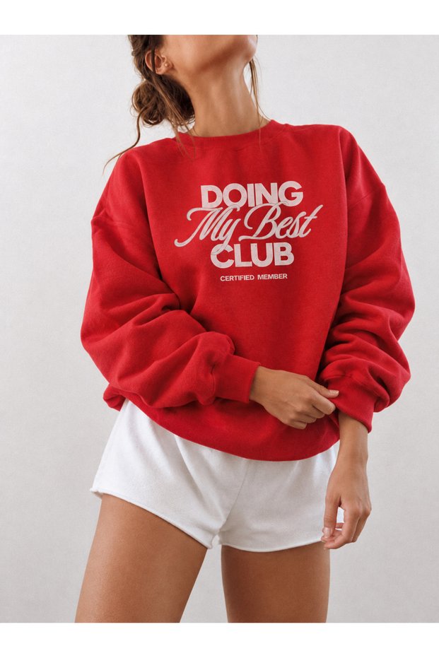 Doing My Best Club Printed Oversize Crew Neck Sweatshirt