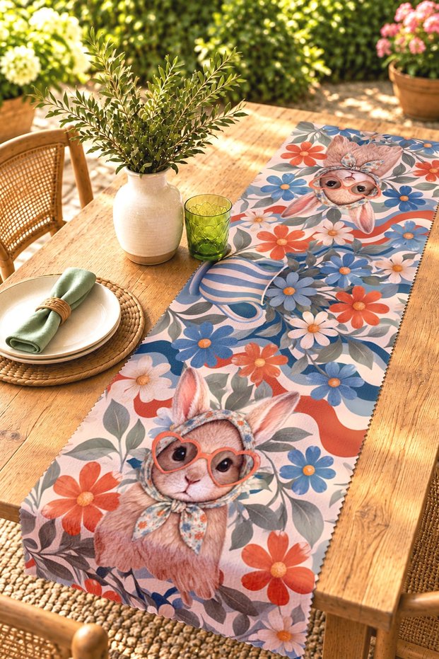 Floral Rabbit Patterned Runner / Tablecloth / Placemat