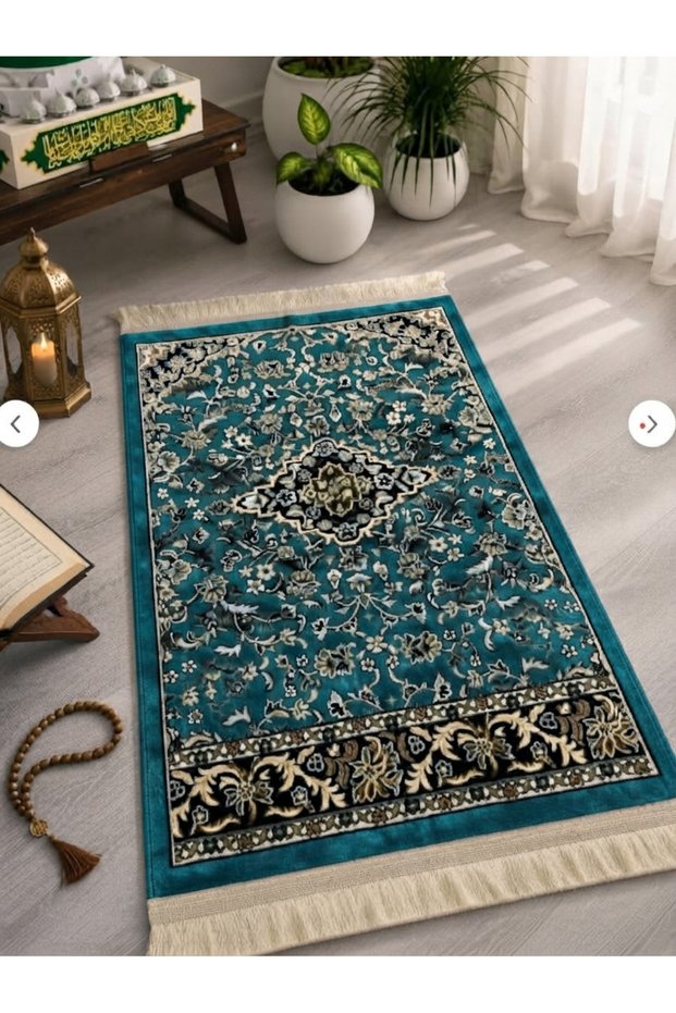 Turquoise Classic Patterned Digital Print Prayer Mat – Traditional Motif Prayer Mat