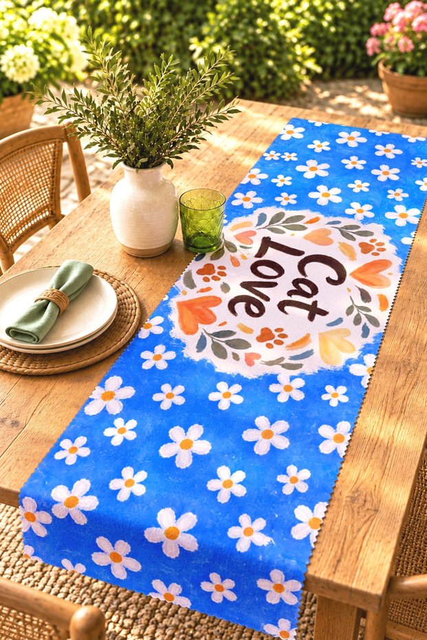 Cat Love Patterned Runner/Tablecloth/Placemat