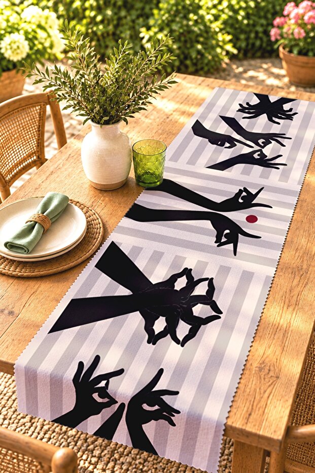 Hand Gesture Icons Patterned Runner / Table Runner / Placemat