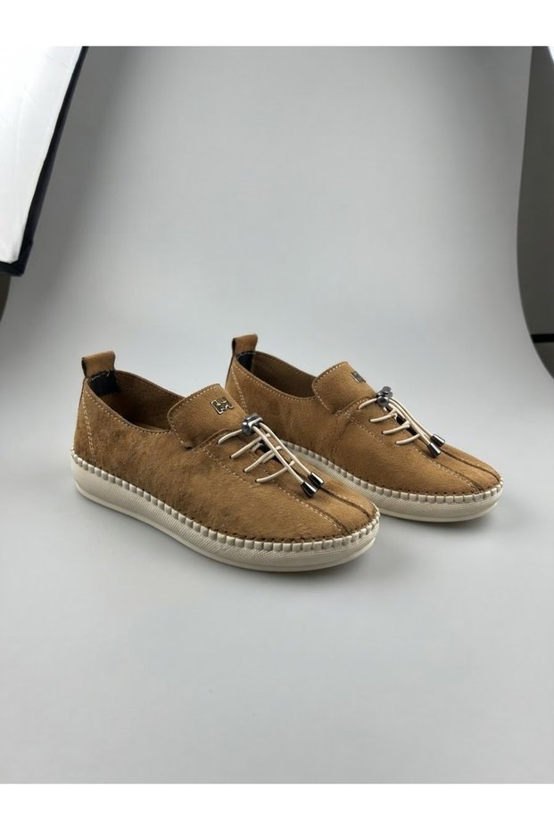 Women's Tan Suede Rubber Laced Sports Shoes