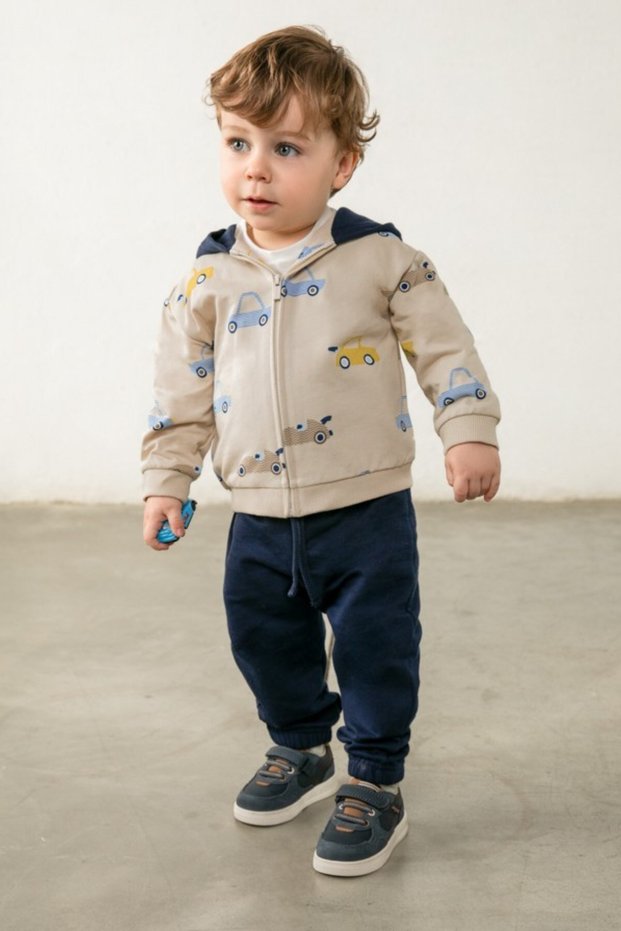 Boy's 1-4 Years Old Triple Tracksuit Set Cream