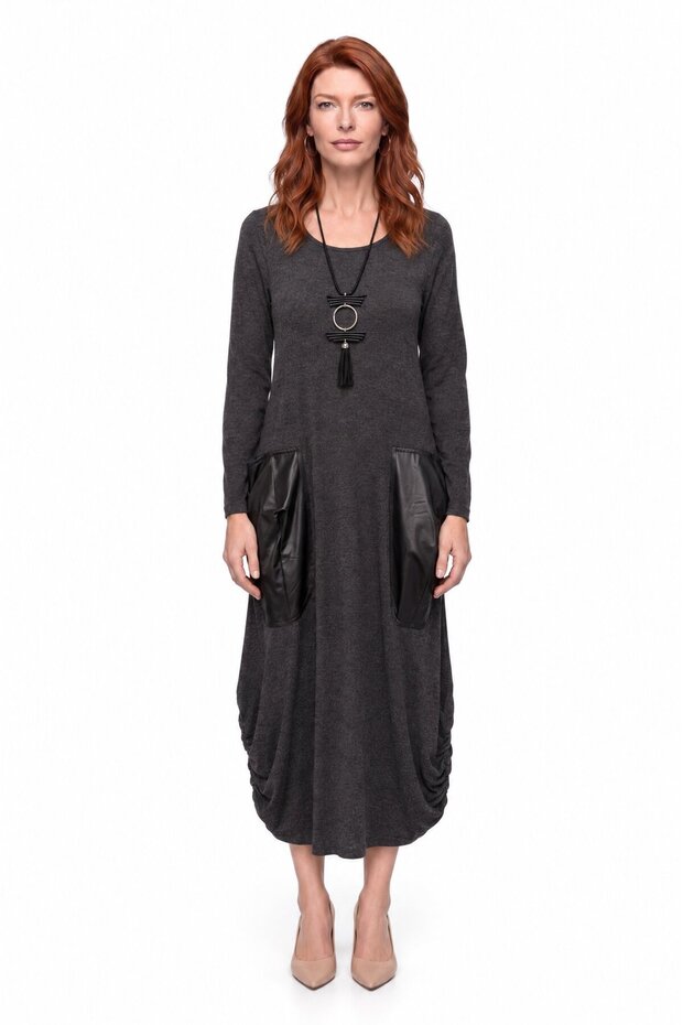 Wool Voile Design Shalwar Skirt Dress Anthracite