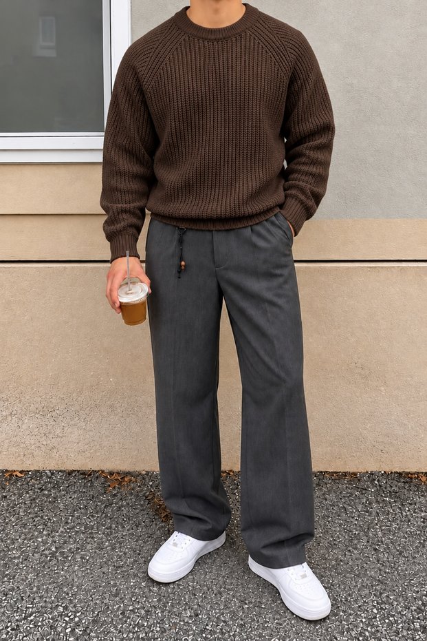 Men's Crew Neck Knitted Patterned Regular Fit Acrylic Cotton Knitwear Sweater