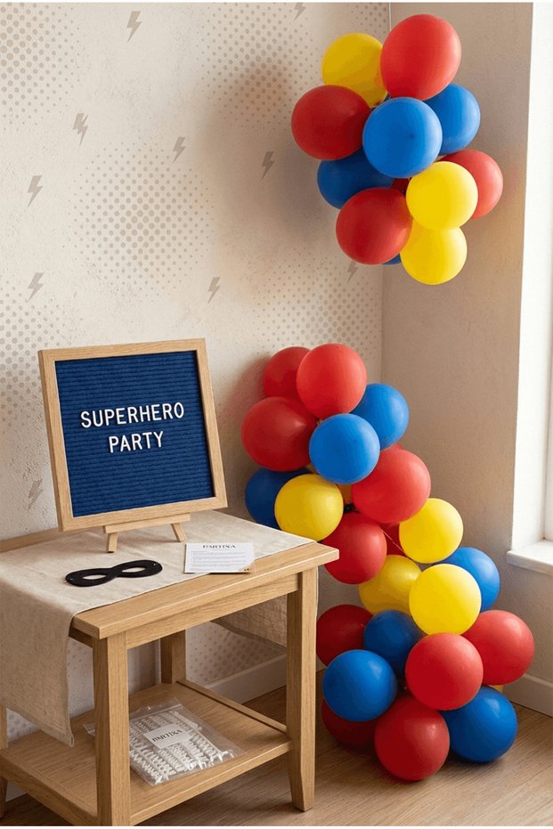 Superhero Birthday Decoration Classic Set Dark Blue Felt Letter Board with Stand and Balloon Chain