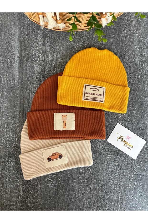 Baby Boy Camisole Labeled Beret 3 Pieces Tan Beige Mustard, Baby Gift