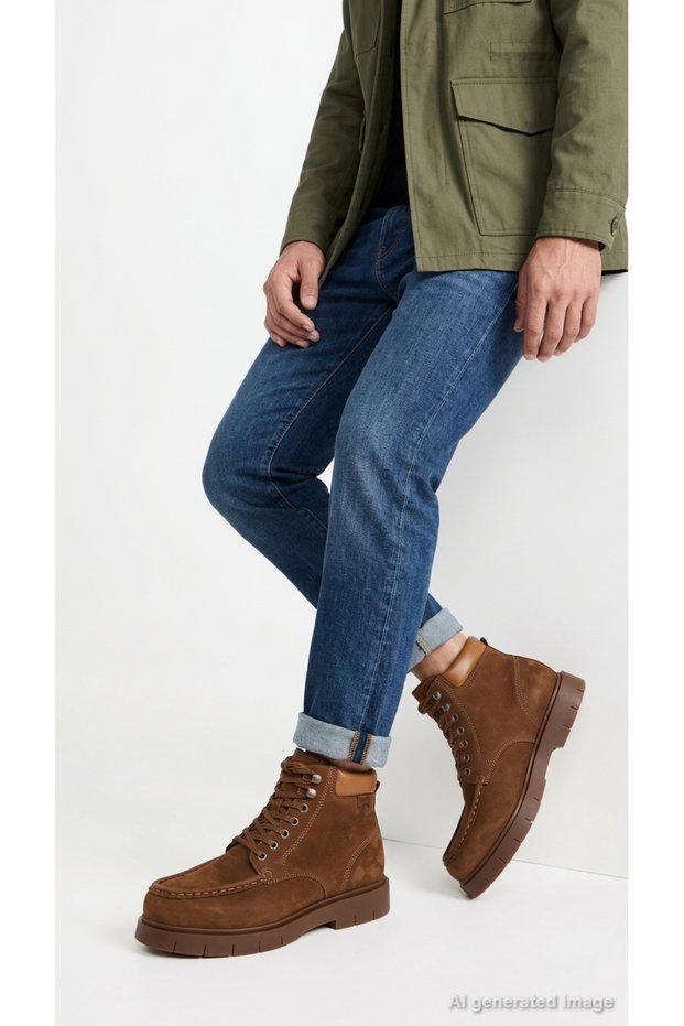 Men's Brown Lace-Up Casual Boots Thick Sole Daily Winter High Ankle Shoes Alaro