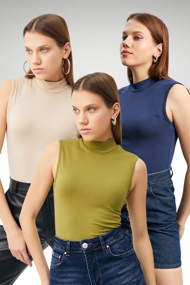 Bipantolon Women's 3-Piece Ribbed Half Turtleneck Body