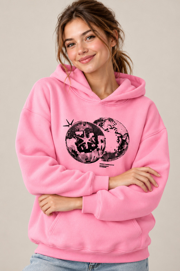 Unisex Disco Ball Printed Hooded Sweatshirt