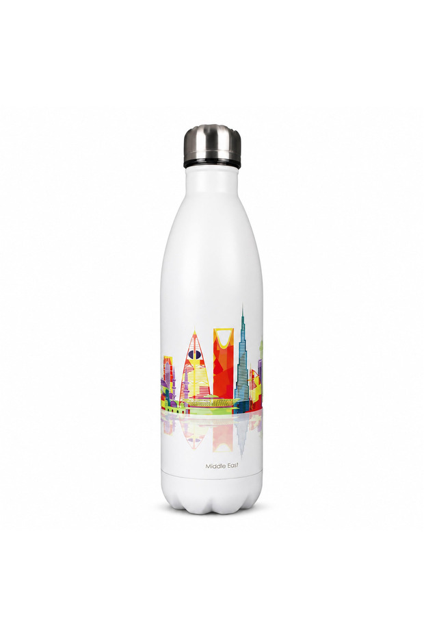 500ml Double Wall Stainless Steel Vacuum Bottle, Travel-print design, For water, coffee and tea