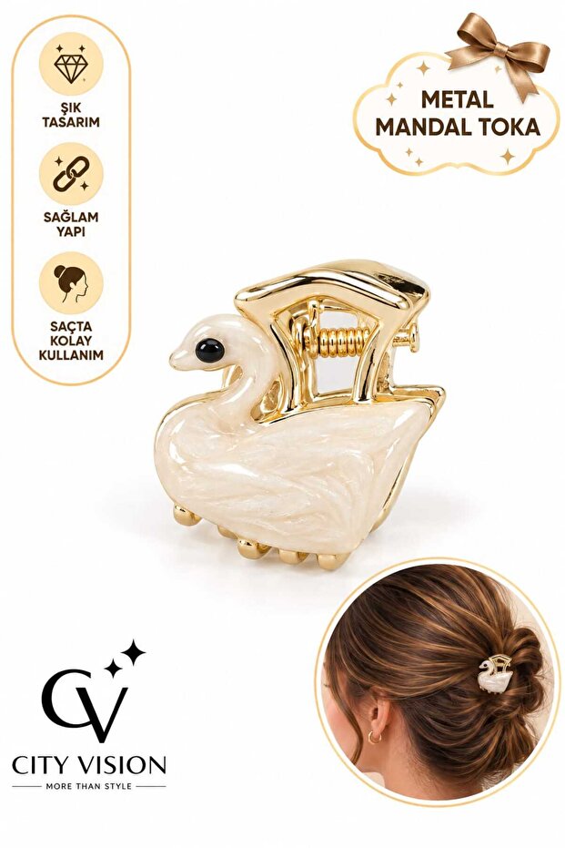 Swan Model White Color Metal Hairpin - Small Size