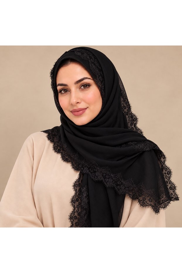 شال طرحة عدة ألوان بحواف دانتيل