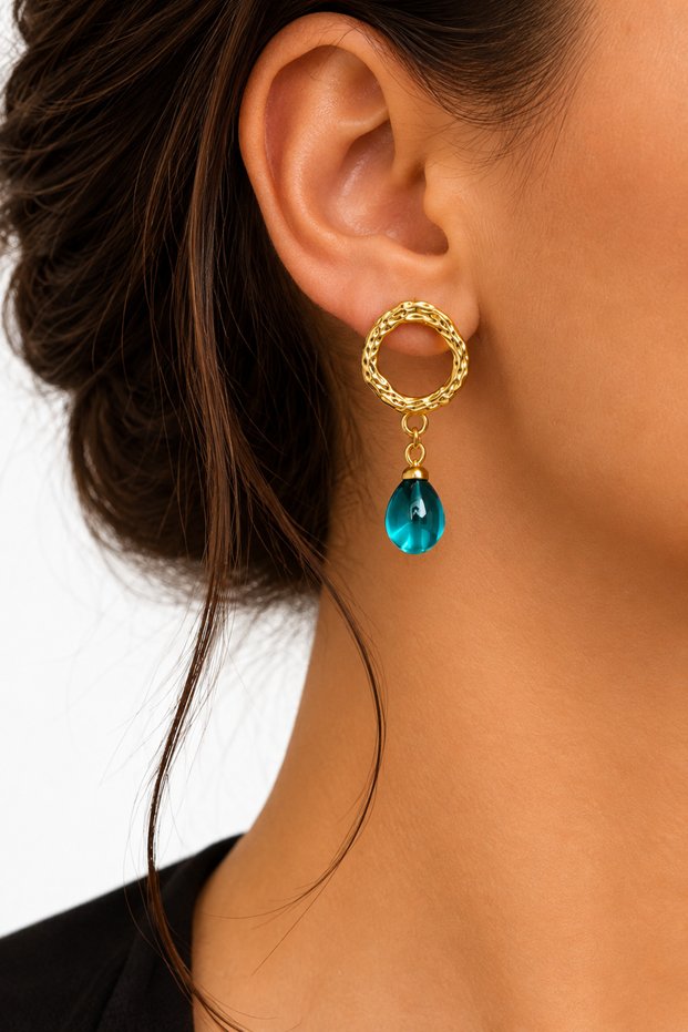 Swinging Tip Hoop Earrings Nuage Blue