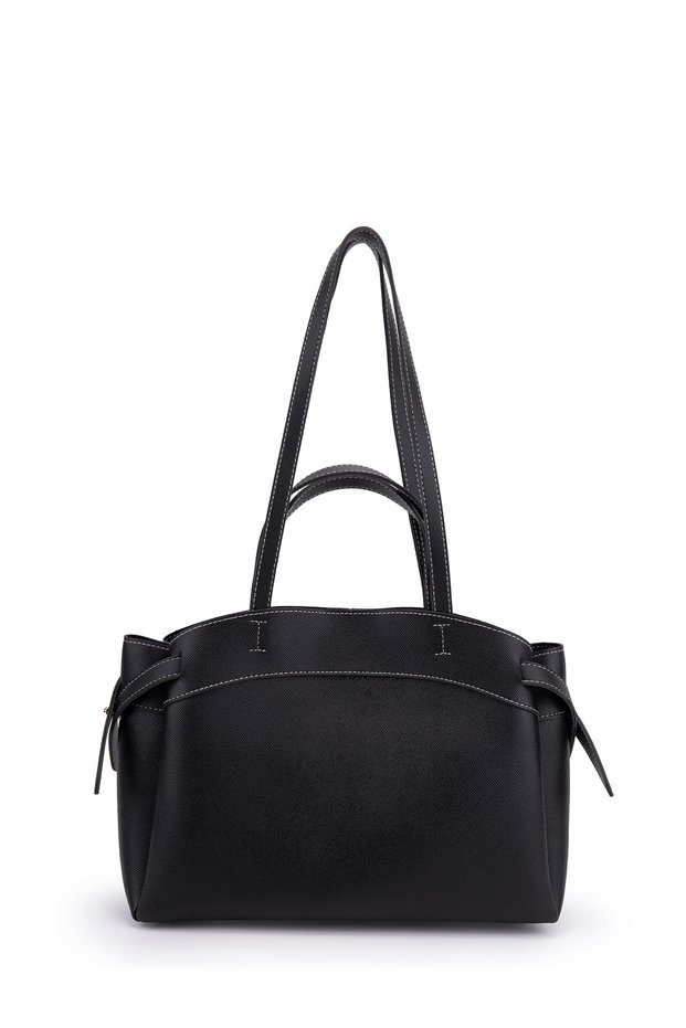 Leather Sole Women's Shoulder Bag with Makeup Bag and Side Belt Detail