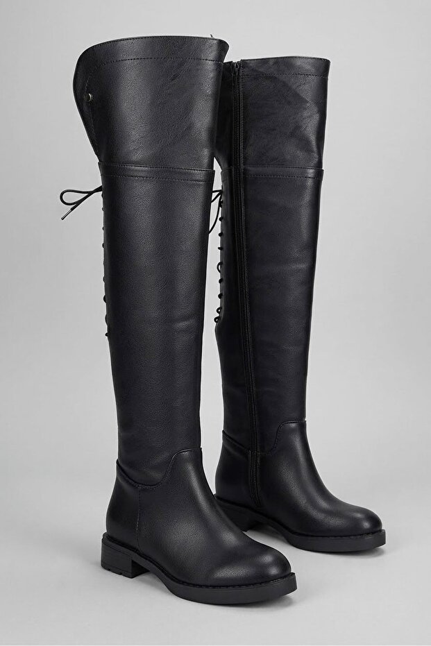 Women's Pierro Over-The-Knee Flat Boots - Black-Leather